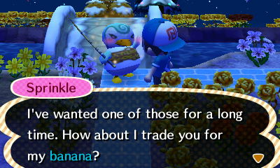Sprinkle: I've wanted one of those for a long time. How about I trade you for my banana?