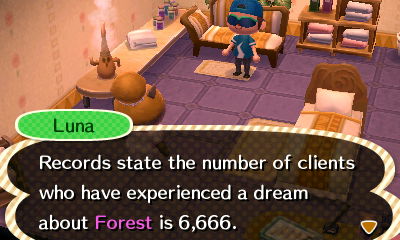 Luna: Records state the number of clients who have experienced a dream about Forest is 6,666.