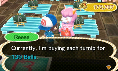 Reese: Currently, I'm buying each turnip for 130 bells.