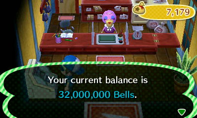 Your current balance is 32,000,000 bells.