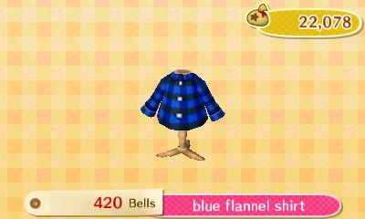 Blue flannel shirt - 420 bells.