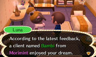 Luna: According to the latest feedback, a client named Bambi from Morimint enjoyed your dream.
