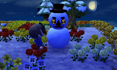 My snowman rolling his eyes.