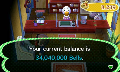 Your current balance is 34,040,000 bells.
