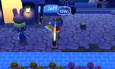 Megan burning "Jason" with fireworks.