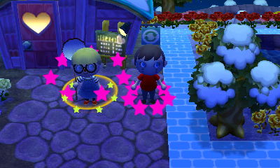 Pink stars surround me and Megan after eating famous mushrooms.