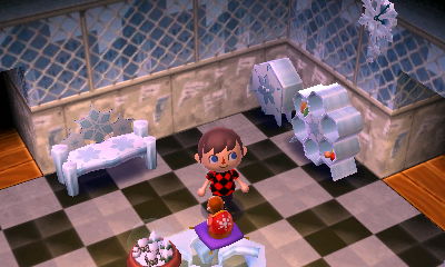 A chessboard rug and chain-link fence.