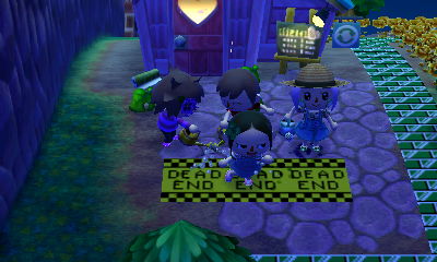 Meli dancing on the dead end signs.