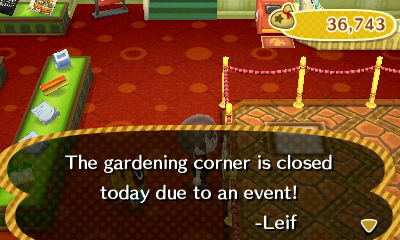 Sign: The gardening center is closed today due to an event! -Leif