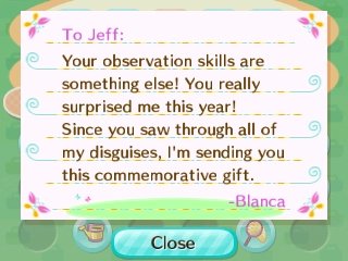 To Jeff: Your observation skills are something else! You really surprised me this year! I'm sending you this commemorative gift. -Blanca