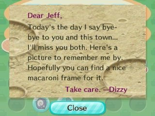 Dizzy's goodbye letter.