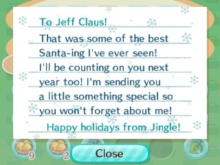 To Jeff Claus! That was some of the best Santa-ing I've ever seen! I'm sending you a little something special. -Jingle