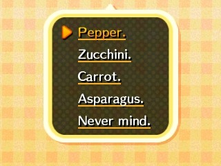 Pickle jar customization options: Pepper. Zucchini. Carrot. Asparagus.
