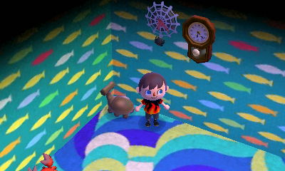 The beetle chair, spiderweb clock, and pendulum clock.