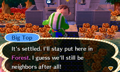 Big Top: It's settled. I'll stay put here in Forest. I guess we'll still be neighbors after all!