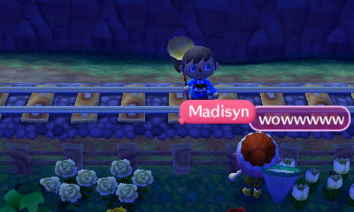 Madisyn is impressed after I glitch onto the train tracks.