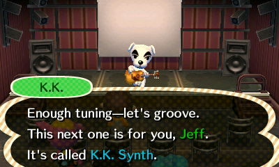 K.K.: Enough tuning--let's groove. This next one is for you, Jeff. It's called K.K. Synth.