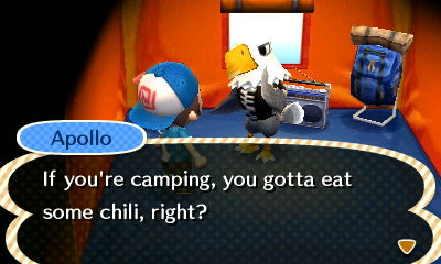 Apollo: If you're camping, you gotta eat some chili, right?