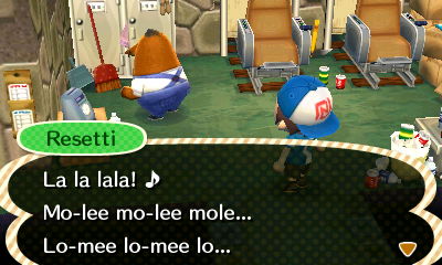 Resetti: La la lala! Mo-lee mo-lee mole... Lo-mee lo-mee lo...