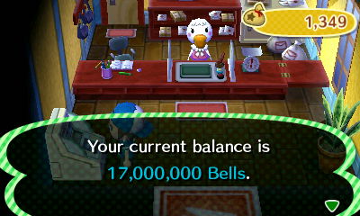 Your current balance is 17,000,000 bells.