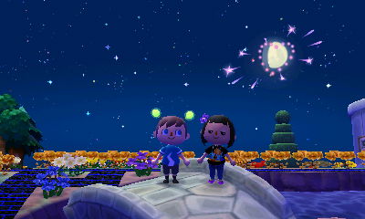 The moon appears to blow up as a firework goes off.