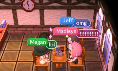 All of us surprised at the sounds in the cafe.