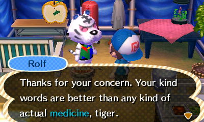 Rolf: Thanks for your concern. Your kind words are better than any kind of actual medicine, tiger.