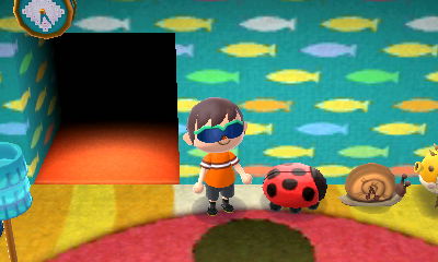 The snail clock, ladybug chair, and ladybug carpet.