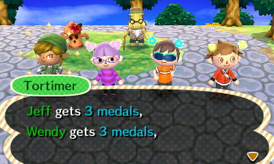 Tortimer: Jeff gets 3 medals, Wendy gets 3 medals...