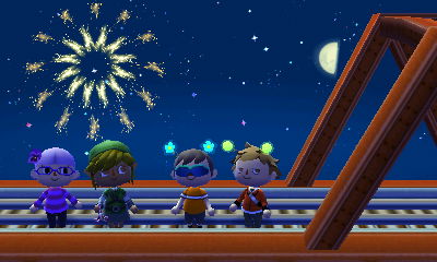 Watching fireworks from the bridge.
