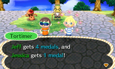 Tortimer: Jeff gets 4 medals, and Jessica gets 1 medal!