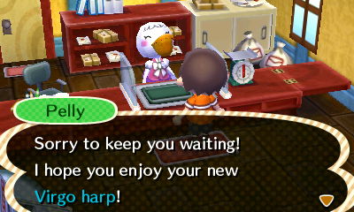 Pelly: Sorry to keep you waiting! I hope you enjoy your new Virgo harp!