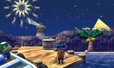 Watching fireworks from the dock.