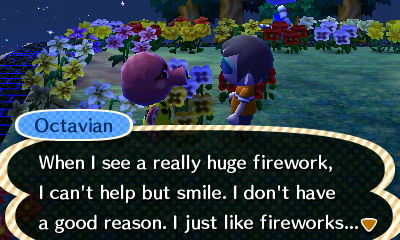Octavian: When I see a really huge firework, I can't help but smile. I don't have a good reason. I just like fireworks.