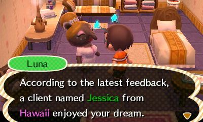 Luna: According to the latest feedback, a client named Jessica from Hawaii enjoyed your dream.