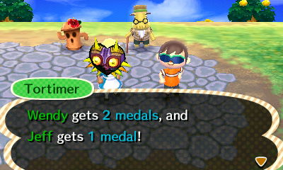 Tortimer: Wendy gets 2 medals, and Jeff gets 1 medal!