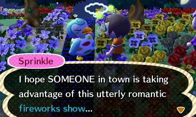 Sprinkle: I hope SOMEONE in town is taking advantage of this utterly romantic fireworks show...