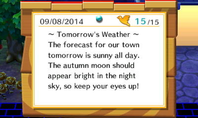 ~ Tomorrow's Weather ~ The autumn moon should appear bright in the night sky, so keep your eyes up!