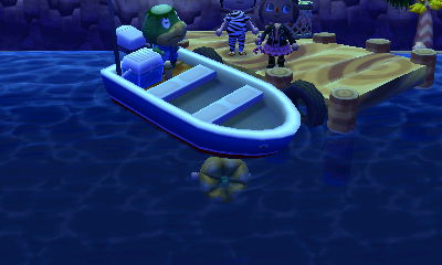 Dead pumpkin head Jeff under the boat.