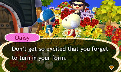 Daisy: Don't get so excited that you forget to turn in your form.