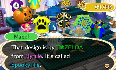 Mabel: That design is by T Zelda from Hyrule. It's called SpookyTile.