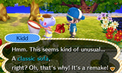 Kidd: Hmm. This seems kind of unusual... A classic sofa, right? Oh, that's why! It's a remake!