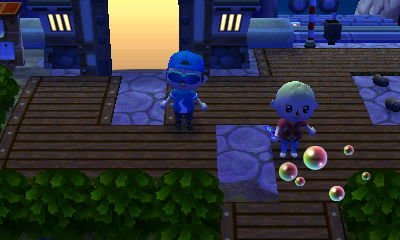 Heather tries out the bubble wand.