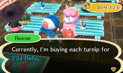Reese: Currently, I'm buying each turnip for 234 bells.