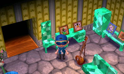 A regal wall and basement floor.