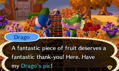 Drago: A fantastic piece of fruit deserves a fantastic thank-you! Here. Have my Drago's pic!