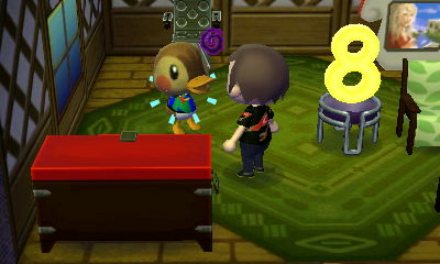 Molly takes medicine next to her eight lamp.