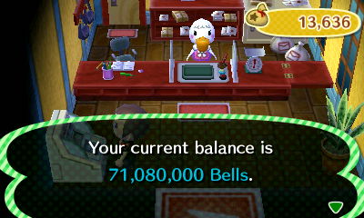 Your current balance is 71,080,000 bells.