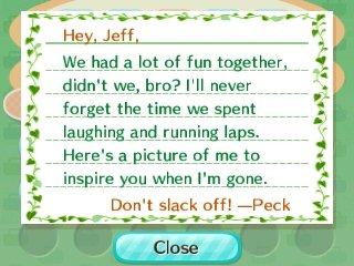 Peck's goodbye letter.