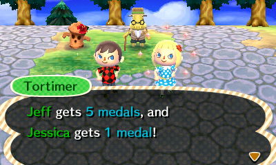 Tortimer: Jeff gets 5 medals, and Jessica gets 1 medal!